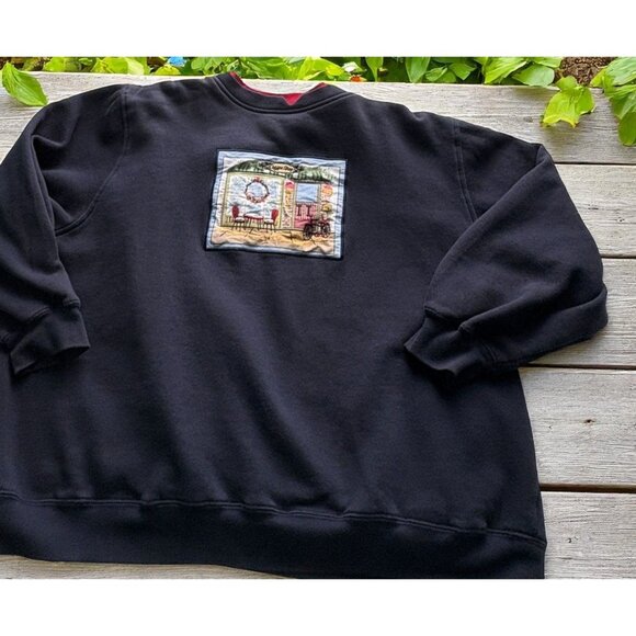 Extra Shenanigans Vintage Sweatshirt Blue Womens 2X Coffee Shop Patch Grandma - Picture 1 of 10